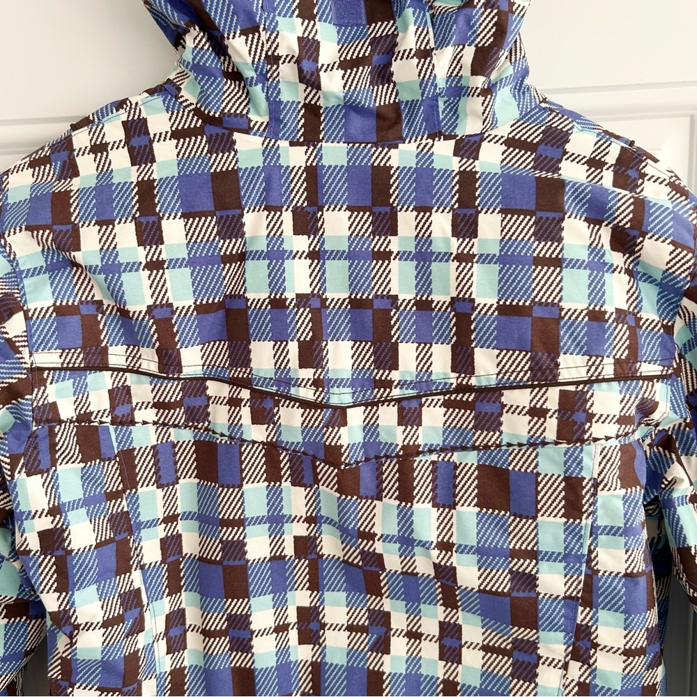 Columbia Snow Ski Waterproof Periwinkle Blue Brown Plaid Jacket Hood Size 14/16 - Picture 14 of 16